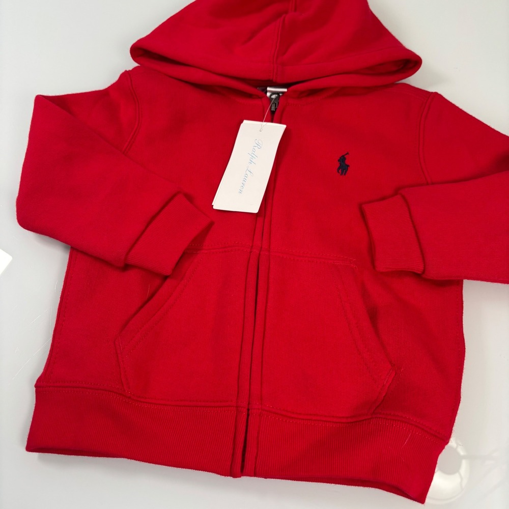 Ralph Lauren Toddler 24M Red Zip Hoodie New Embroidered Pony Logo Fleece